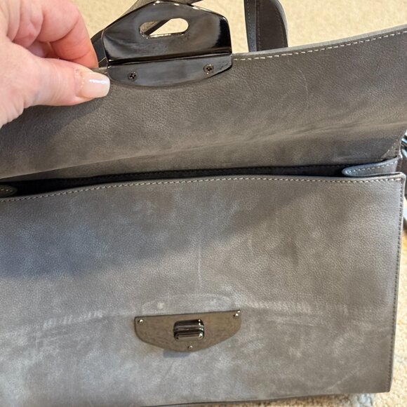Vittoria Napoli Satchel Bag Purse Grey Nubuck Leather Python Snake Embossed Flap - Picture 5 of 15